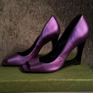 ALDO Metallic Purple Peep-Toe Wedges
